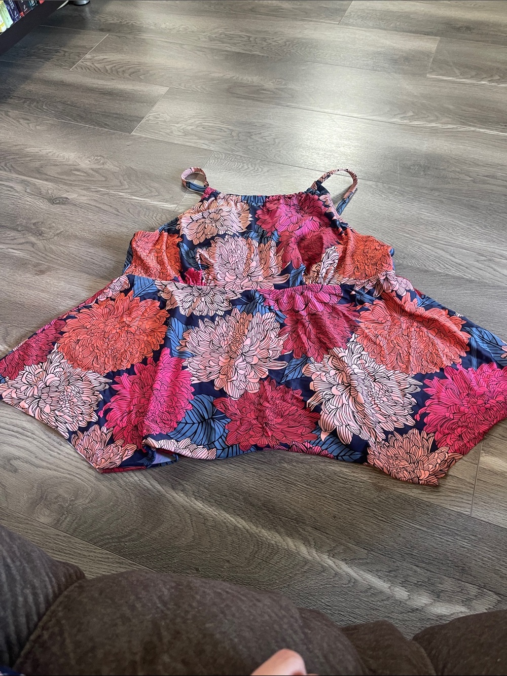 Plus size Floral Spaghetti Strap swim top